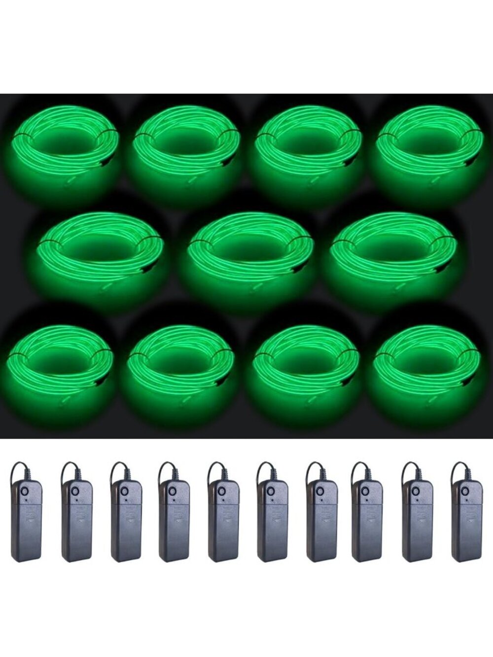 10-Pack Green Neon EL Wire 16.4ft Flexible Light String with Battery & Noise